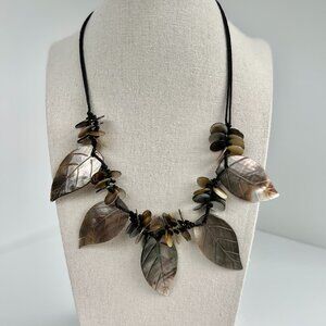 Mother of Pearl Carved Leaves Adjustable Boho Festival Necklace / Wilderkind